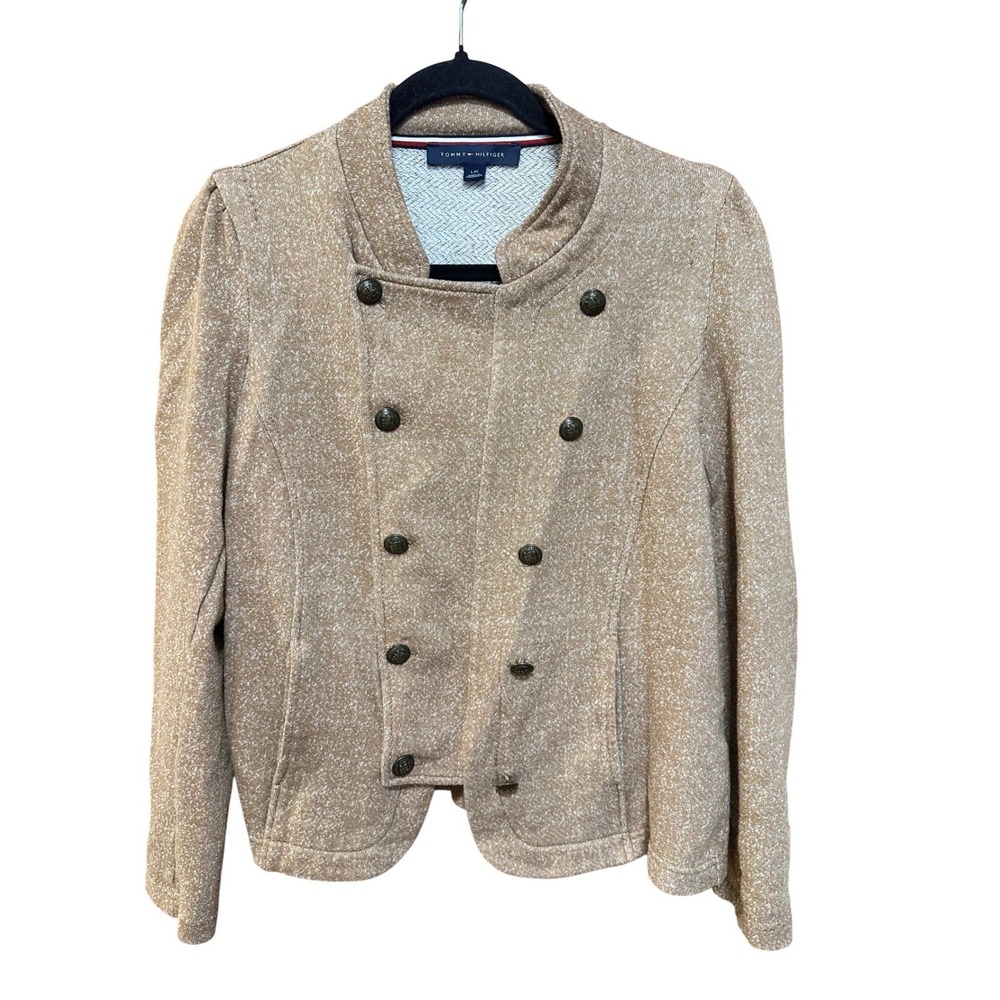 Tommy Hilfiger Womens Tan Marled Knit Double Breasted Blazer Jacket L TJJOHK980‎